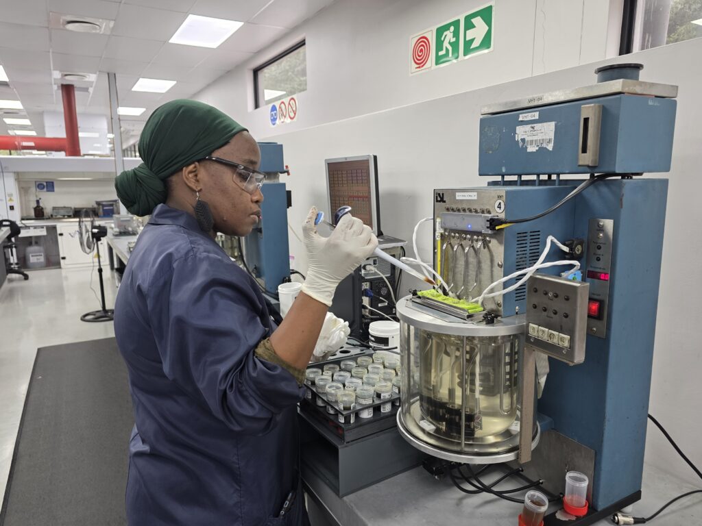 Nellie Thabethe, WearCheck laboratory technician, in the laboratory